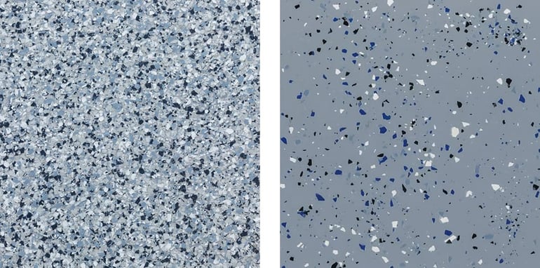 polyaspartic coating on the left and epoxy coating on right